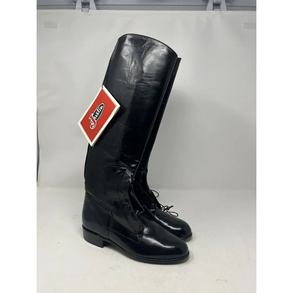 Justin V9296 Black Leather Horse Field Riding High Lace Boots Shoes Womens 4C‎